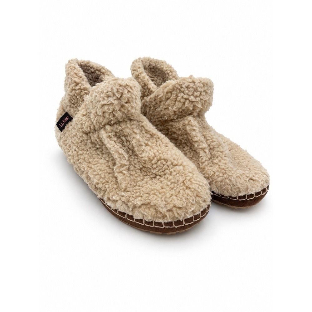L.L.Bean Women's 9M Cozy Slipper Booties Sherpa Pile Fleece Cream Tan 507186